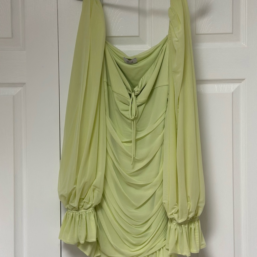 Lime green Puff Sleeve mini dress